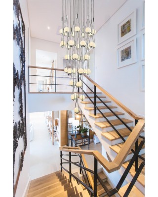 METAL and OPAL GLASS CHROME AND GOLD CHANDELIER 70 CM DIAMETER LOAD: 235 CM